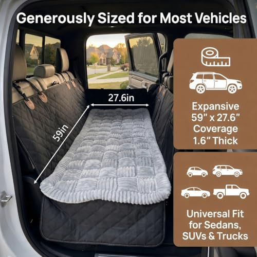59"x27.6" Thickened Backseat Dog Bed Mat, Upgraded Non-Slip Pet Car Seat Blanket with Laundry Bag, High-Resilience PP Cotton, Washable, for Backseat Extenders & Seat Covers, Grey - color: Grey