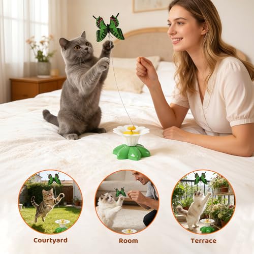 Interactive Cat Toy for Indoor Cats, Automatic Flying Feather Wand with Suction Cup Base, USB Rechargeable Pet Toys to Keep Them Busy (2PC) - color: 2PC