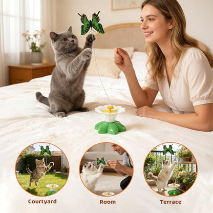 Interactive Cat Toy for Indoor Cats, Automatic Flying Feather Wand with Suction Cup Base, USB Rechargeable Pet Toys to Keep Them Busy (Bird) - color: Bird