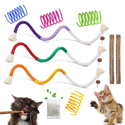 Cat Toys Chew Ropes, Silvervine Sticks Catnip Rope Toys with Refillable Natural Catnip for Cats Dental Care, Safe Teeth Cleaning Toy for Indoor Cat Kitty Kicker Toy Interactive Catnip Kitty Toys - color: 10PCS