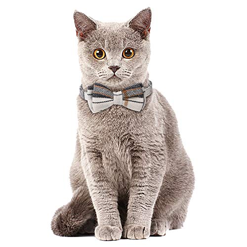 Faleela Breakaway Cat Collar with Bells - 2 Pack Cat Collar with Bells, Cat Collars with Bandana, Accessories for Pet Collars, Adjustable for Cats and Small Dogs - color: Beige bow+bandana