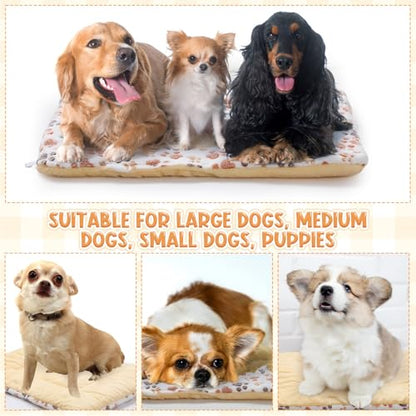 2 Pack Self Warming Cat Dog Bed Pet Mat 27" x 19" Soft Thermal Dog Pad with Cute Prints Reversible Washable Thickened Crate Mat for Indoor Outdoor Kittens Small Pets Feral(White) - color: White