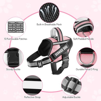 Service Dog Vest Harness and Leash Set, Animire in Training Dog Harness with 10 Dog Patches, Reflective Dog Leash with Soft Padded Handle for Small, Medium, Large, and Extra-Large Dogs - color: Pink, size: XXS