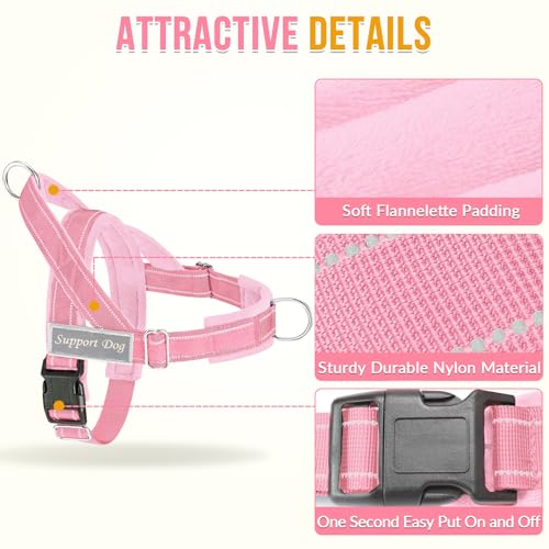 Lukovee No Pull Dog Harness and Leash Set - Heavy Duty Dog Vest with Soft Velvet Padding for Medium Large Dogs, Adjustable Reflective Tactical Harness with 2 Control Handles & Front Clip (S, PI) - color: Pink, size: Small