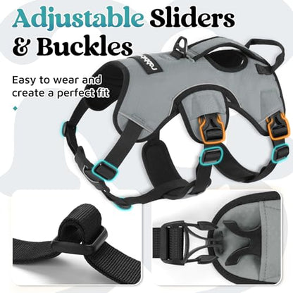 rabbitgoo Escape Proof Dog Harness, Soft Padded Full Body Pet Harness, Reflective Adjustable No Pull Vest with Lift Handle and Leash Clip for Large Dogs Walking Hiking Training, M, Grey - color: Grey, size: Medium (Pack of 1)