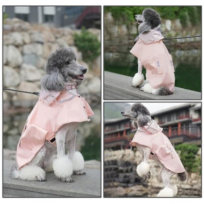 Dog Raincoat Waterproof, Adjustable Reflective Hooded Dog Rain Poncho with Leash Hole for Small Medium Large Dogs (Pink, Large) - color: Pink, size: Large(22-37lb)