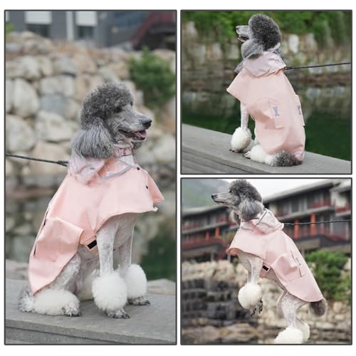 Dog Raincoat Waterproof, Adjustable Reflective Hooded Dog Rain Poncho with Leash Hole for Small Medium Large Dogs (Pink, XX-Large) - color: Pink, size: XXL(55-70lb)