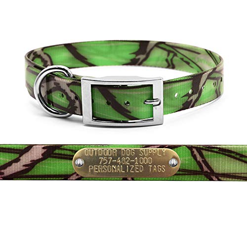 Outdoor Dog Supply 1" Green Camo D-Ring Dog Collar with Custom 3/4" Brass Nameplate | Durable, Odor-Resistant, Adjustable for Medium & Large Dogs, USA-Made (18") - color: Green Camo, size: 18" Long