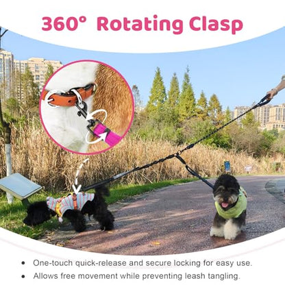 Double Dog Leash - No Tangle Splitter for Two Dogs, Coupler with Adjustable Long Lead Rope, Dual Control Handles, Retractable No Pull Bungee, Walk Train Small Medium Large 2 Pets (Fuchsia) - color: Fuchsia