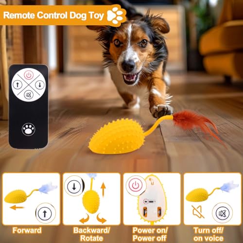 Mity rain Interactive Dog Toys, Remote Control Dog Toy with Feather Tail and Charger, Funny Dog Toys for Small Medium Dogs Outdoor and Indoor, Dog Toys to Keep Them Busy - color: Lemon Yellow