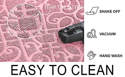 PetLike Cat Litter Box Mat, Thick Kitty Litter Trapping Mat, Durable,Waterproof &Washable with Non-Slip Backing, Soft on Kitty Paws and Easy to Clean, BPA Free - color: Pink, size: 35x24