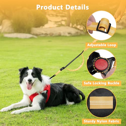 Hands Free Dog Leash with Zipper Pouch, Running Waist Leash for Dog Walking, Adjustable Waist Belt for Large Dogs, Reflective Bungee Design with Two Handle for Hiking, Training, Yellow - color: Yellow