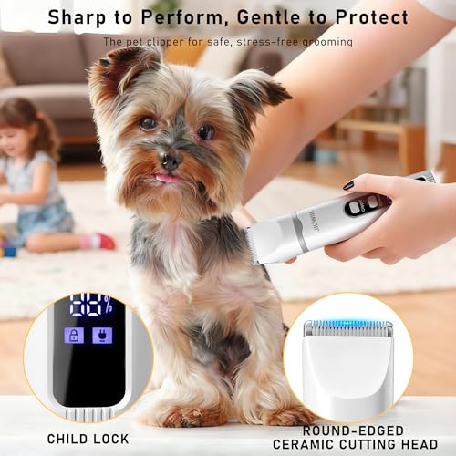 Dog Clippers for Grooming, 4 in 1 Dog Grooming Kit Hair Clipper with LCD Display, Dog Trimmer for Grooming, Dog Hair Trimmer for Paw Nail Grinder,Shaver Grooming Supplies for Pet Cats Dogs