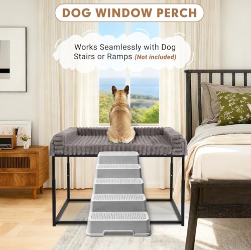 Adjustable Bedside Dog Bed for Large Dogs, Elevated Dog Co-Sleeper with Metal Frame, Memory Foam Mattress & Washable Corduroy Cover, Pet Bedside Sleeper for Dogs & Cats - size: Large