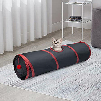 Sheldamy Cat Tunnel, 2-Way Collapsible Play Tunnel, Interactive Toy Maze for Small Animals, Red & Black - color: 2 Way Red & Black