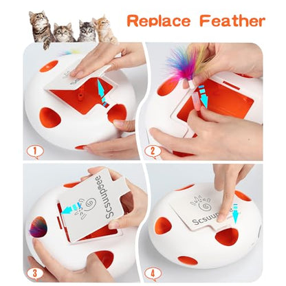 Cat Toys, Rechargeable Interactive Cat Toy, Smart Sensor Pop-Up Feather Toy with 7 Holes, USB Powered Automatic Kitten Toy for Indoor Cats, White - color: white