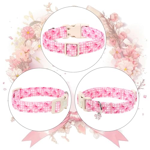 Girl Dog Collar Pink Gingham Bow Dog Collars for Puppy Small Dogs - Lightweight Adjustable Girly Spring Female Dogs Everyday Collar with Safety Buckle XS - color: Gingham Bow, size: XS