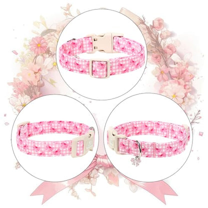 Girl Dog Collar Pink Gingham Bow Dog Collars for Puppy Small Dogs - Lightweight Adjustable Girly Spring Female Dogs Everyday Collar with Safety Buckle XS - color: Gingham Bow, size: XS