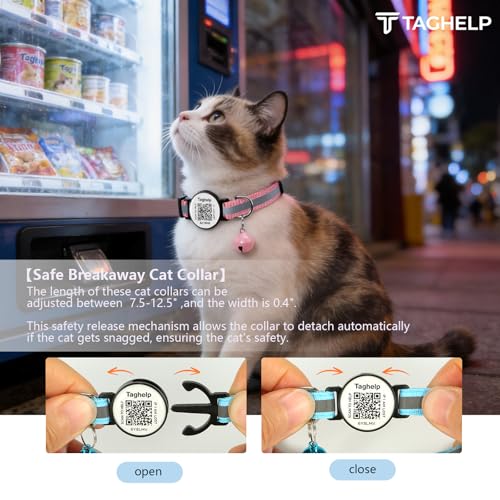 Safe & Elegant Cat Collar Breakaway with QR Code ID, 2 Pack Adjustable Kitten Collar with Name Tag & Bells – Smart Reflective Safety for Easy Pet Info Management (Pink)