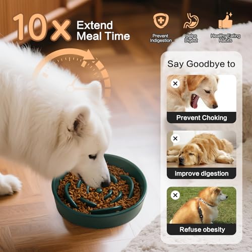 8.25'' Ceramic Slow Feeder Dog Bowls - Petal Shape Modern Dog Food Dish for Medium and Large Breeds, Puzzle Maze Bowl to Slow Down Eating, Anti-Gulping, Dishwasher & Microwave Safe, Green - color: Green, size: 8.25 inch