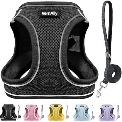 Sparkly Dog Harness Small Sized and Leash Set for Small Dogs Cats,Black XS Puppy Harness, Step in Soft Dog Reflective Vest, Breathable Mesh Pet Harness. (Black, XS) - color: Black, size: XS