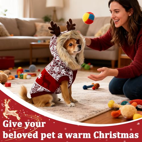 Dog Sweater Soft Dog Outfit with Hoodie Warm Snowflake Reindeer Dogs Cats Knitwear Clothes for Cold Weather Classic Colorful Design Sweater, Medium - size: Medium