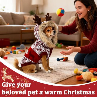 Dog Sweater Soft Dog Outfit with Hoodie Warm Snowflake Reindeer Dogs Cats Knitwear Clothes for Cold Weather Classic Colorful Design Sweater, XX-Large - size: XX-Large