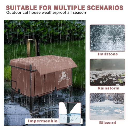 Heated Cat Houses for Outside Cats,Elevated Base Cat-Attracting Eave Design,Feral Stray Shelter Waterproof in Winter Garage Yard Porch,Cat Heated House for Indoor Outdoor(21" x 13" x 17")