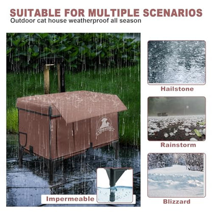 Heated Cat Houses for Outside Cats,Elevated Base Cat-Attracting Eave Design,Feral Stray Shelter Waterproof in Winter Garage Yard Porch,Cat Heated House for Indoor Outdoor(21" x 13" x 17")