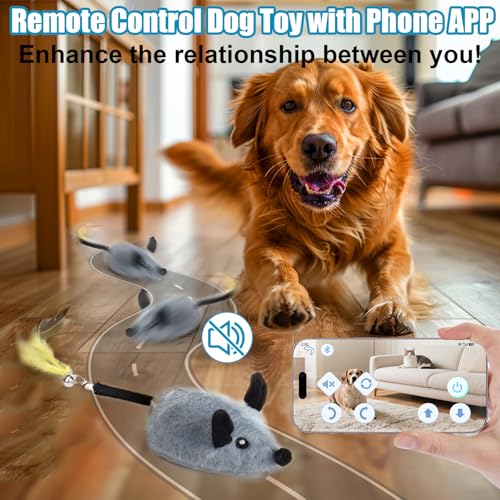 Interactive Dog Toys with Phone App, 2 Modes Remote Control Dog Toy, Dog Mouse Toy with Realistic Sound & Replacement Tails, Automatic Dog Toy for Small Medium Large Dogs, Squeaky Dog Toys Gray - color: Gray App Control