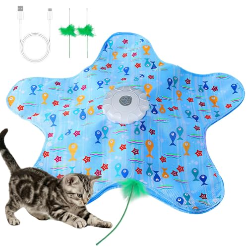 Cat Toy, Interactive Cat Toy, Cat Toys Interactive, Rechargeable Hide And Seek Automatic Kitten Toy With 2 Replaceable Wands, 3 Modes, 10-Min Auto-Sleep & Realistic Mouse Sounds For Indoor Cats - color: blue
