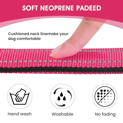 Reflective Dog Collar Padded with Soft Neoprene Breathable Quick Release Basic Dog Collars for Puppy Small Dogs Hot Pink - color: Hop Pink, size: S:width 5/8"neck 10.5-16"