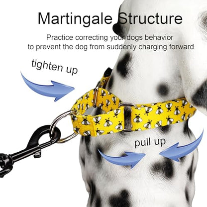 Martingale Dog Collar with Buckle Yellow Bee Dog Collar Adjustable Cute Design Patterns (Bee, Small) - color: Bee, size: Small