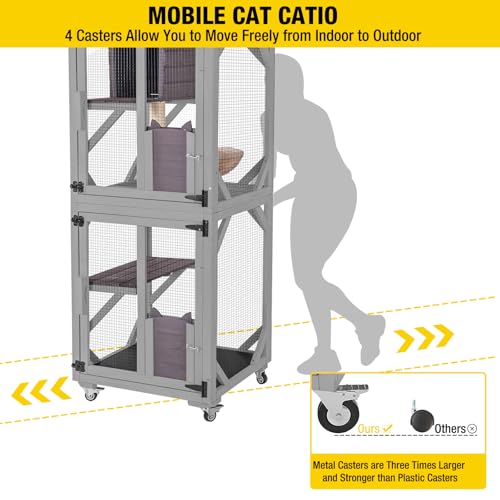 Aivituvin Cat Catio Outdoor Cat House Movable Large Enclosures on Exercise Wheels Kitty Cage with Upgraded Resting Box,Waterproof Cover
