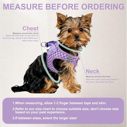 AIITLE Medium Dog Harness – Breathable Mesh with Plaid Design & Dual D-Rings – Secure Fit for Camping, Hiking & Daily Adventures (L, Purple) - color: Purple, size: L