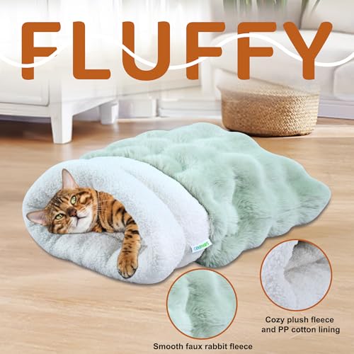 4 in 1 Self Warming Burrow Cat Bed, Pet Hideway Sleeping Cuddle Cave (Style2- Green) - color: Style- Green