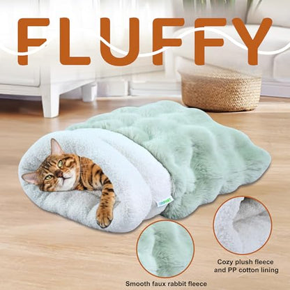 4 in 1 Self Warming Burrow Cat Bed, Pet Hideway Sleeping Cuddle Cave (Style2- Green) - color: Style- Green