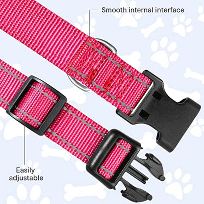 Reflective Dog Collar, Sturdy Nylon Collars for Puppy and Extra Small Girl and Boy Dogs, Adjustable Dog Collar with Quick Release Buckle,Pink,5/8" Width - color: Pink, size: X-Small Plus (Pack of 1)