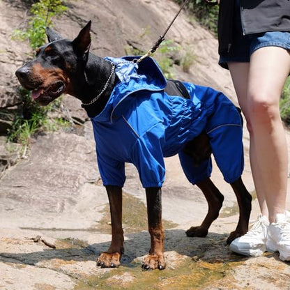 LOVELONGLONG Waterproof Dog Raincoat with Removable Hood – Outdoor Full Body Dog Jacket, Windproof Snowproof Shell Suit – All Season Pet Rain Gear Blue XXS - color: Blue, size: XXS (Back 9")