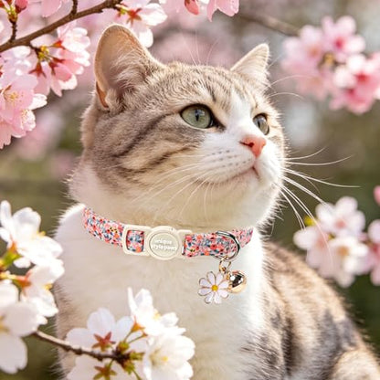 Unique style paws 2 Pack Valentine Kitten Collar Breakaway with Bell&Pendant, Adjustable Safety Spring Summer Blue Pink Flower Cotton Collar for Girl Boy Cat and Small Pet - color: blue pink flower