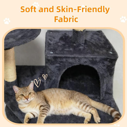 Cat Tree 60.63 inches Cat Tower for Indoor Cats, Multi-Level Cat Condo Furniture with Scratching Posts, Plush Perches, Activity Center with Cozy Basket & Hammock for Cats (Darkgray) - color: DarkGray