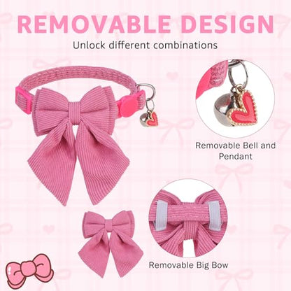 SCENEREAL Cat Collar with Bell & Stylish Bowtie, Pink Breakaway Cat Collars Accessories for Boy Girl Small Cats, Holiday Kitten Costumes for Female Male Pets - color: Stylish Bow (Pink)