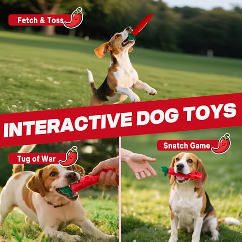 Fida 2-in-1 Puppy Teething Toys, Natural Rubber Chew Toys for Dogs to Keep Them Busy & Plush Toys with Crinkle Leaves, Interactive Dog Toys for Small Medium Breeds and Puppies.(Chilly) - color: Red Chilly