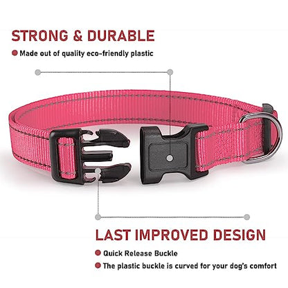 Reflective Dog Collar with Buckle Adjustable Safety Nylon Collars for Small Medium Large Dogs, Light Pink M - color: Light Pink, size: Medium :Width 3/4",Neck 12-18"