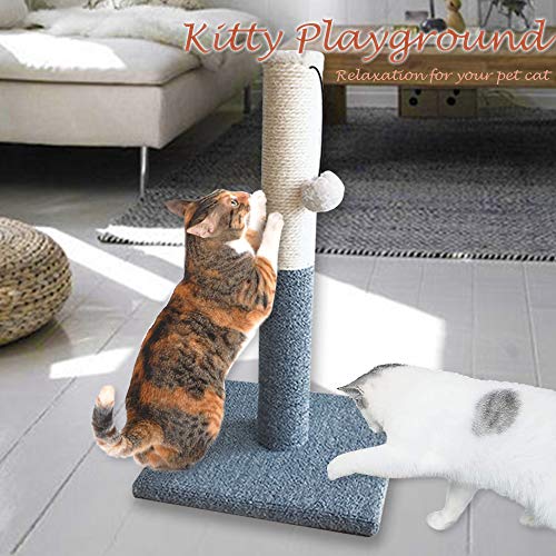 Cat Scratching Post Tower, Tall Cat Scratch Post, Natural Sisal Rope Scratcher Posts Refill for Indoor Cats, Carpet Cat Scratching Post with Replaceable Toys, Sturdy Base (Grey) - color: White