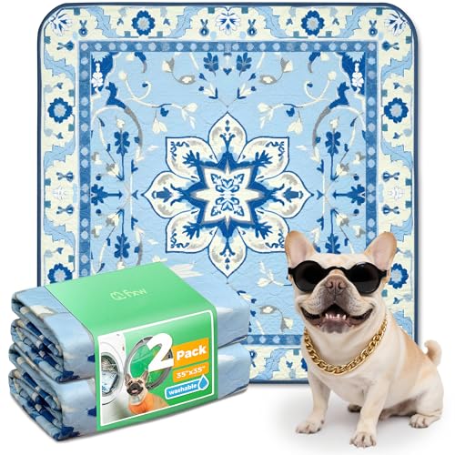 FXW Washable Pee Pads for Dogs, Puppy Pads with Super Absorbent, Specifically Designed for Potty Training, 35" Square, Boho Blue, 2 Packs - color: Boho Blue, size: 35" Square (2 Packs)