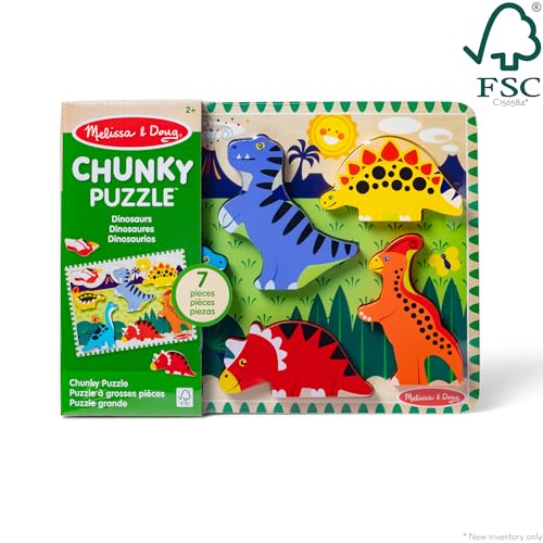 Melissa & Doug Dinosaur Wooden Chunky Puzzle (7 pcs) - FSC Certified - style: Dinosaur