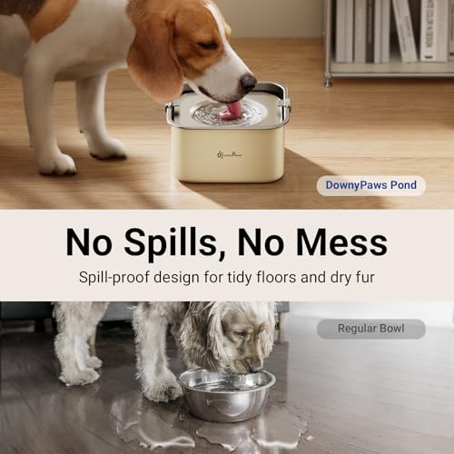 DownyPaws No Spill Water Bowl for Dogs,101oz/3L Slobber Stopper Stainless Steel, Slow Drinking Dog Water Bowl, No Mess Dog Water Dispenser Spill Proof, Dishwasher Safe, Beige - color: Beige