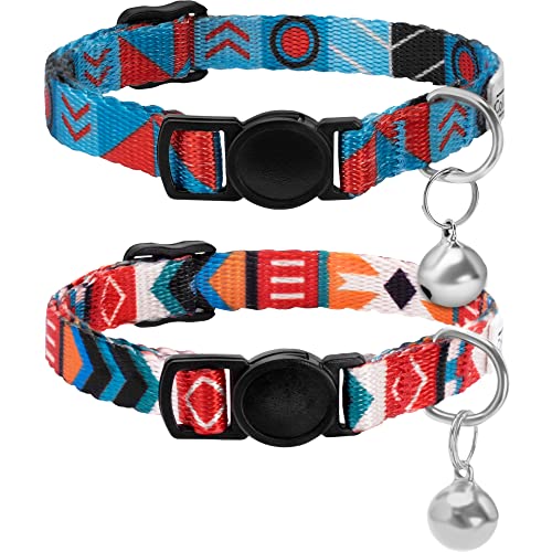 CollarDirect Cat Collar Breakaway with Removable Bell Set of 2 PCS - color: Sunny Ethnic & Tribal