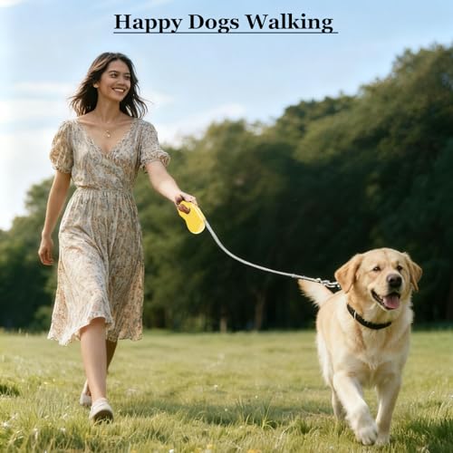 Retractable Dog Leash, 16Ft/5M Light Weight Retractable Leash for Small Medium Dogs/Cats Up to 50lbs, Strong Nylon Tape 360° Tangle-Free One-Hand Brake (Yellow) - color: Yellow